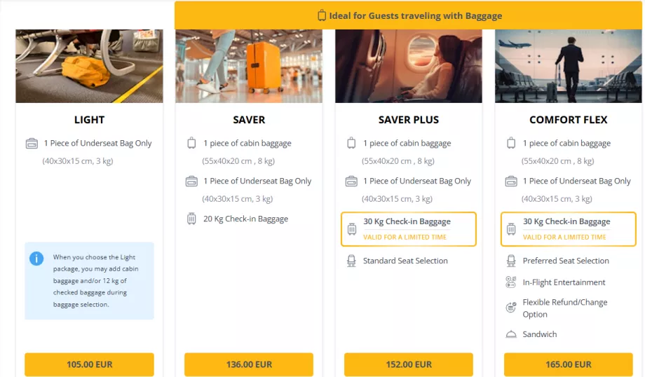 Kelas tiket Pegasus Airlines