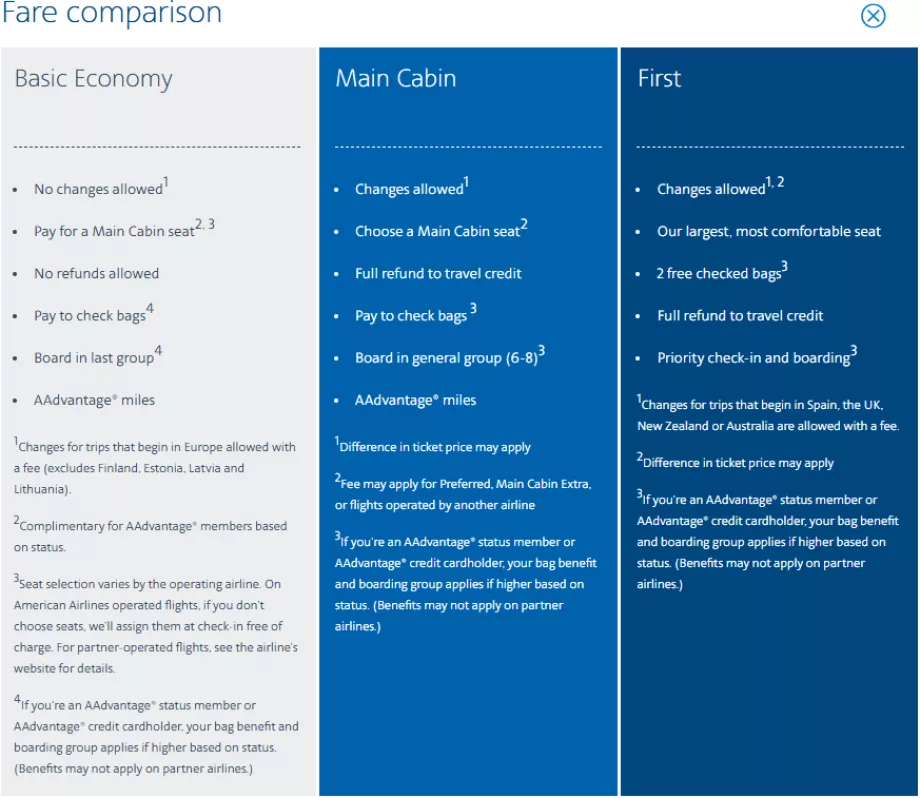 Tarif domestik American Airlines