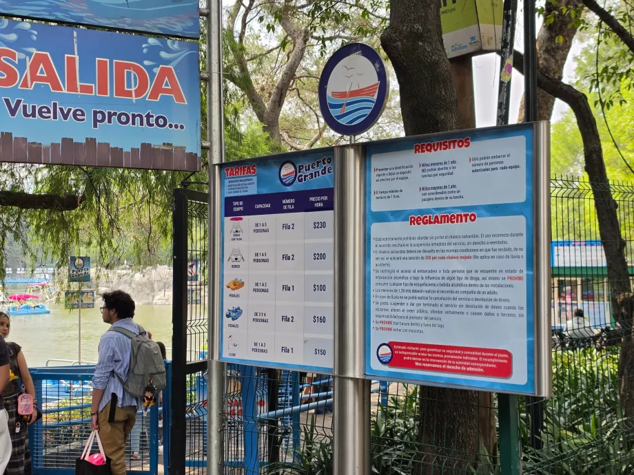 Bosque de Chapultepec, daftar harga perahu