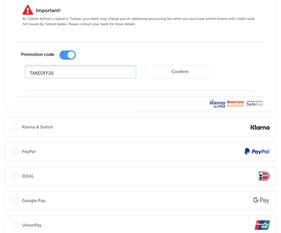 Kode promo Turkish Airlines