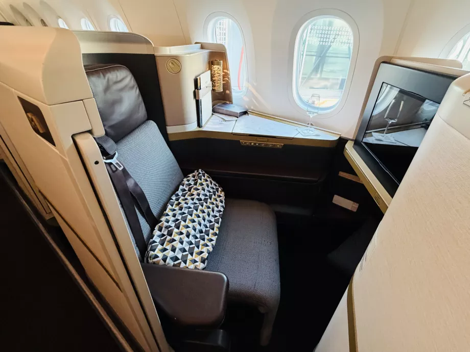 Detail kursi kelas bisnis Etihad B789 dengan pintu