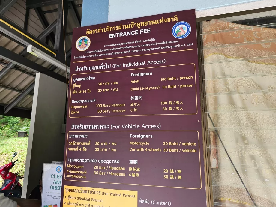 Biaya masuk dan parkir taman nasional