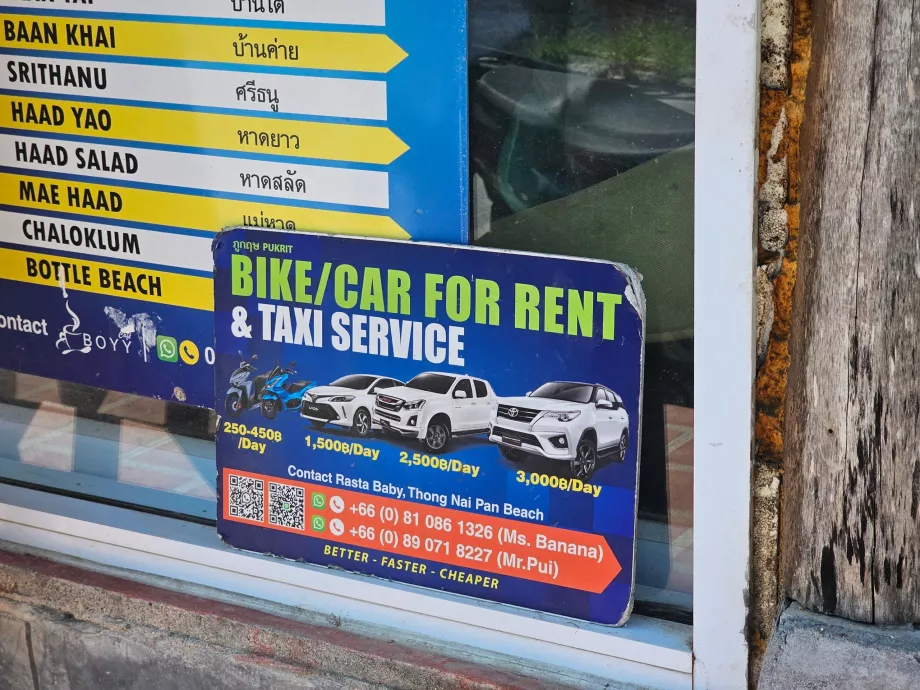 Harga sewa skuter dan mobil