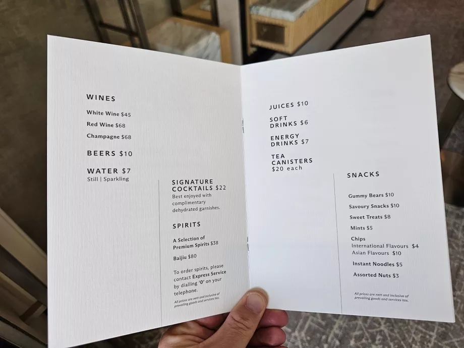 Daftar harga untuk minibar