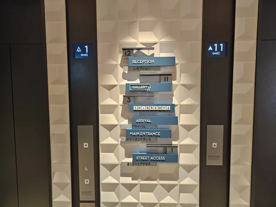 Papan penunjuk arah di dekat lift