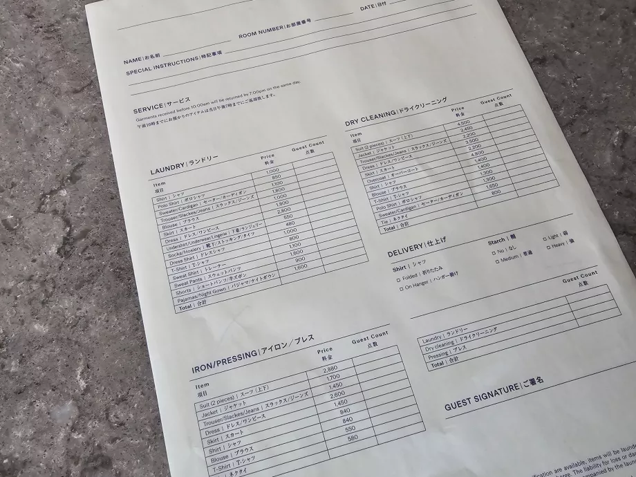 Harga untuk layanan binatu