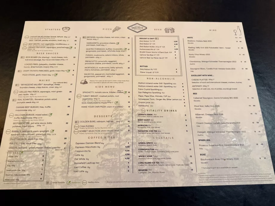 Menu Snowbeer dengan harga