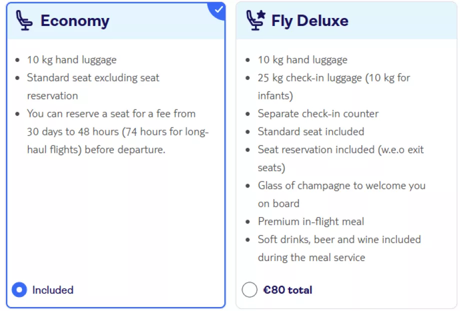 Tui terbang Belgia, tarif