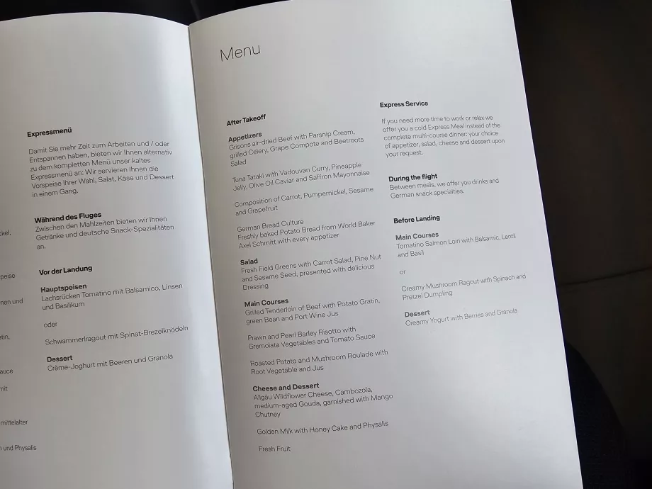 Menu pada penerbangan harian