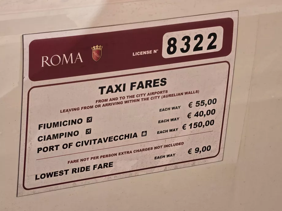 Harga taksi resmi di Roma