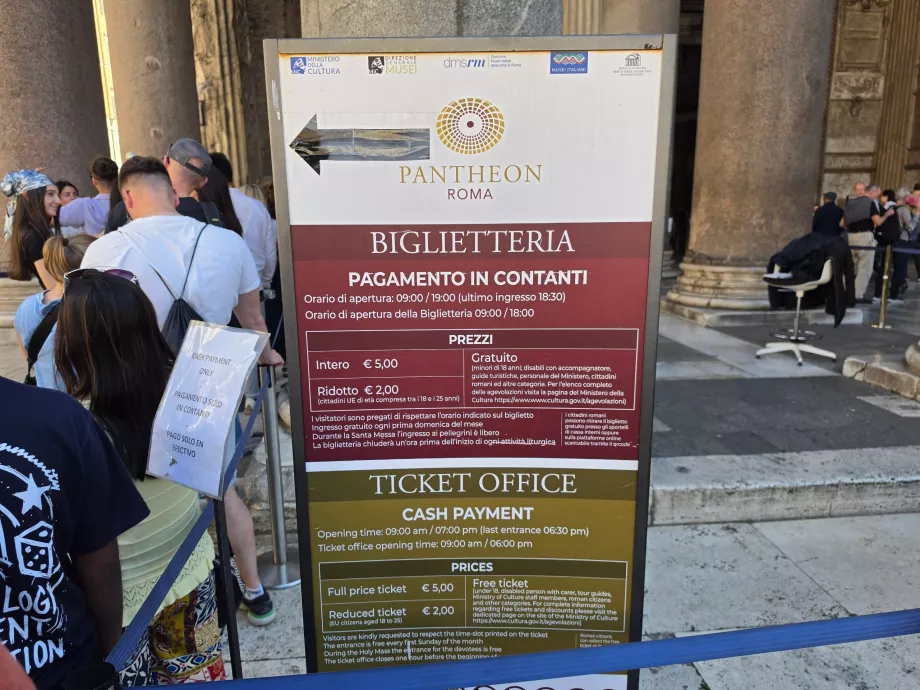 Pantheon, harga tiket