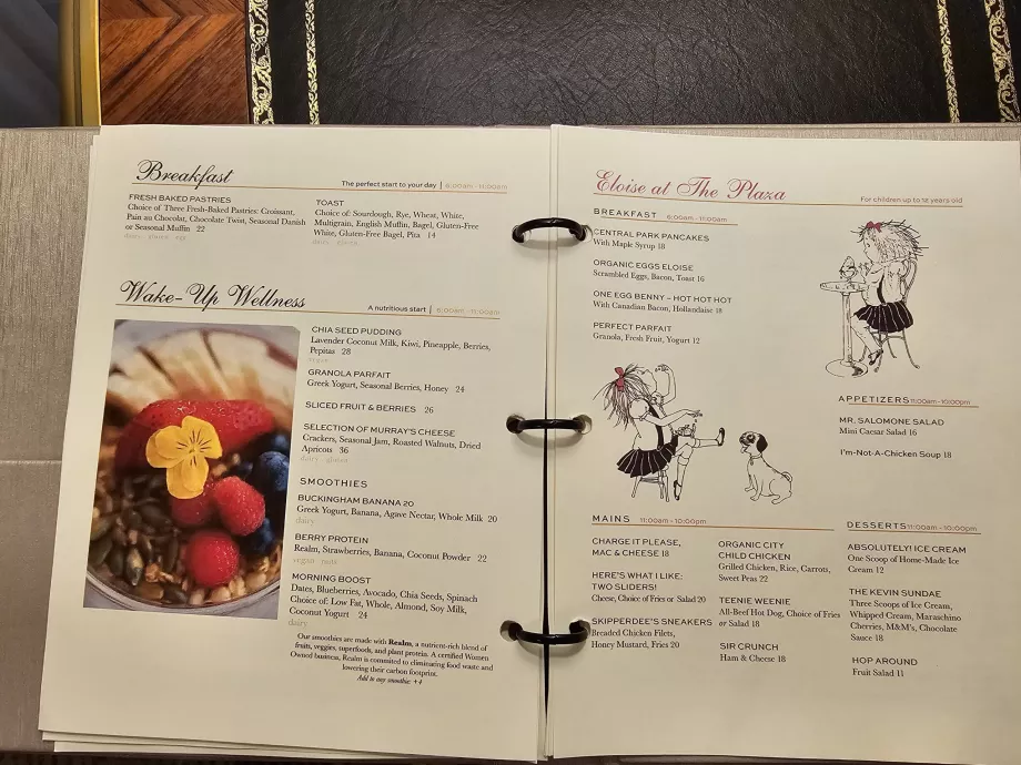 Menu, layanan dalam kamar