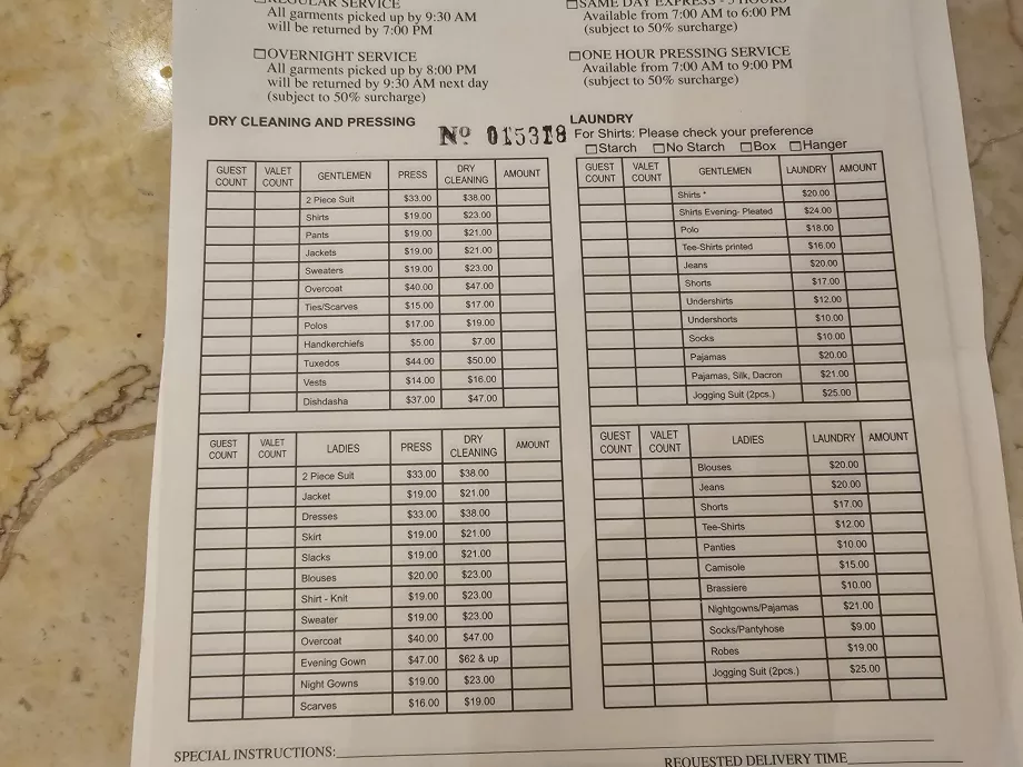 Harga untuk layanan binatu