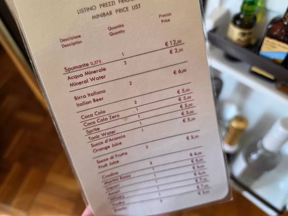 Daftar harga minibar