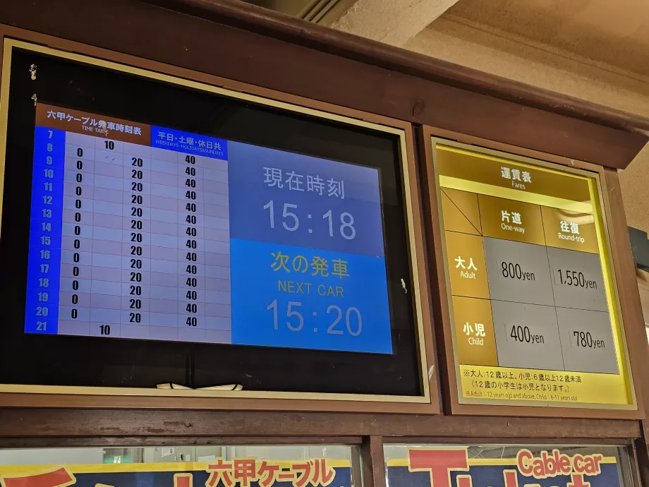 Jadwal dan daftar harga kereta gantung Rokko