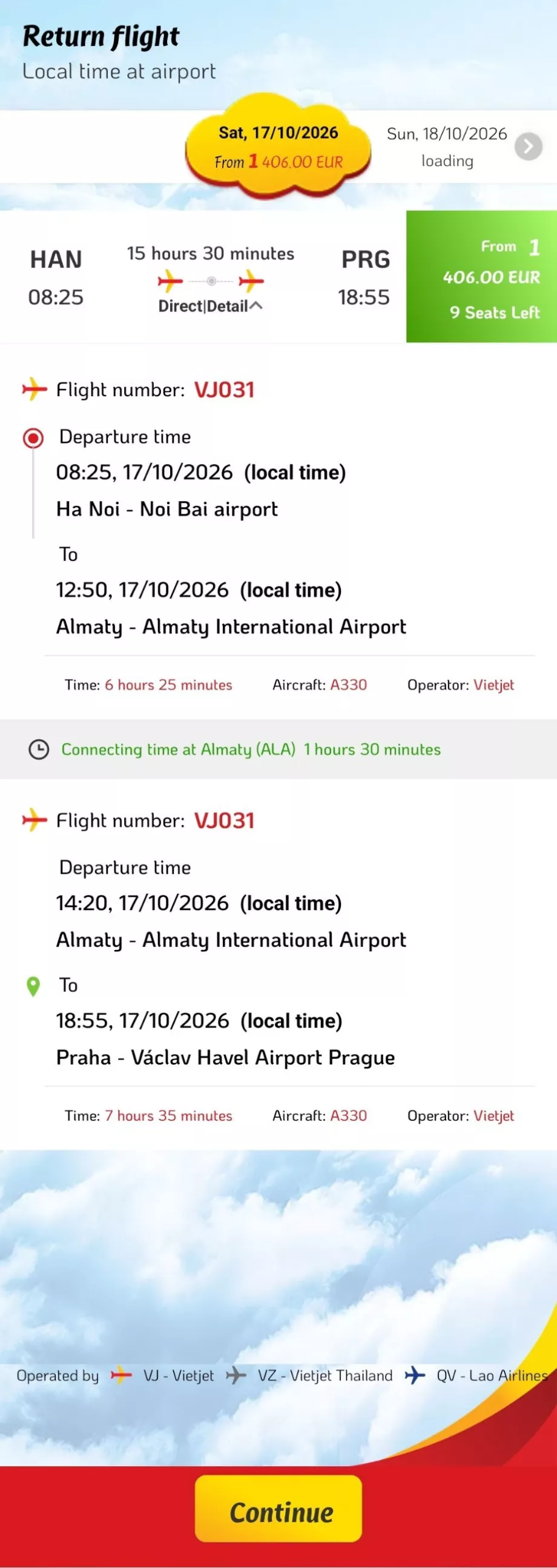 Jadwal penerbangan Hanoi - Praha