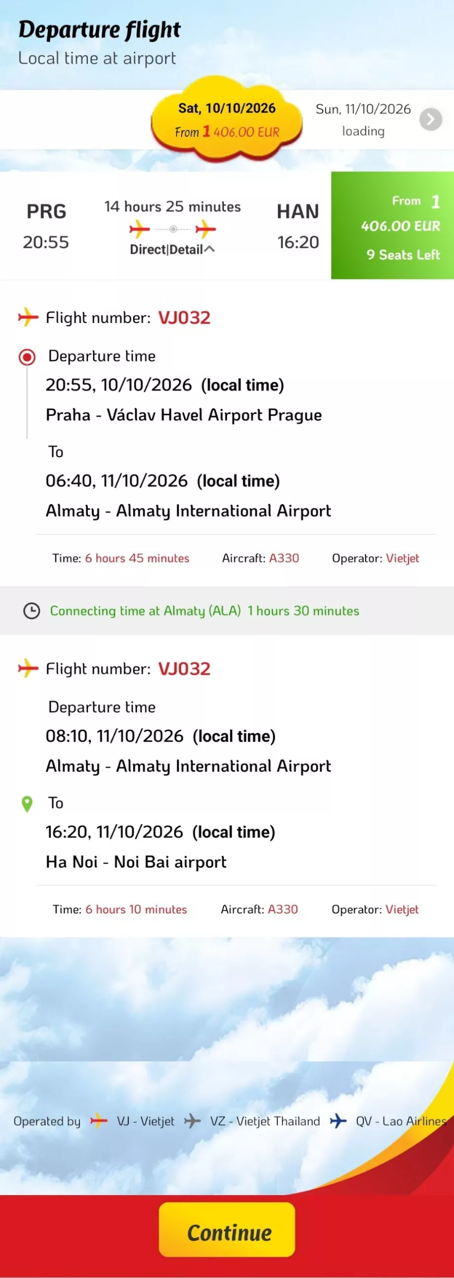Jadwal penerbangan Praha - Hanoi